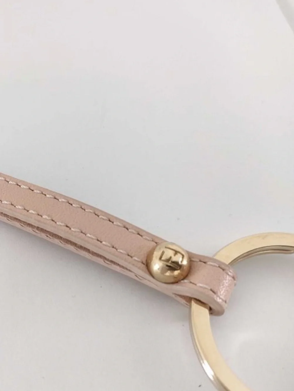 Fendi Gold-Tone Circle Logo Keyring Bag Charm Pastel Pink Leather